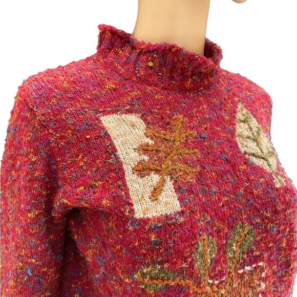 Coldwater Creek Maroon textured fall long sleeve mock neck knit sweater - Picture 3 of 9